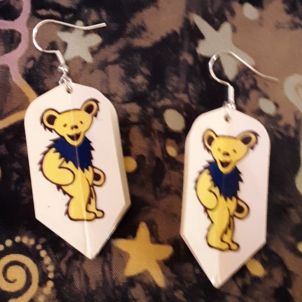 1987 Vintage Grateful Dead GDM Handcrafted Dart Flight Earrings Dancing Bears